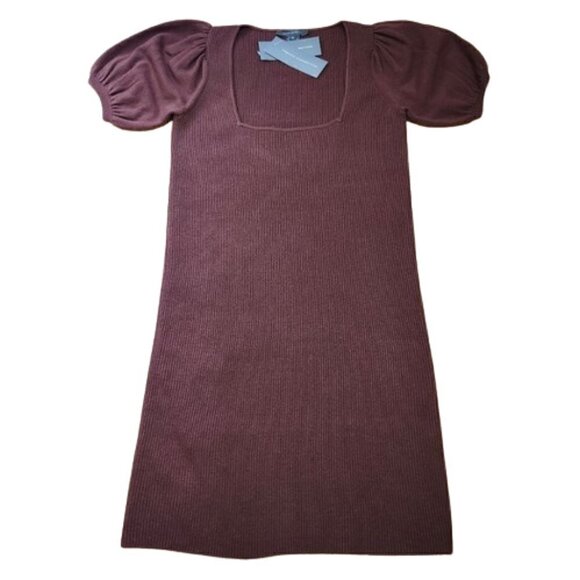 NWT FRENCH CONNECTION bitter chocolate short puff sleeves ribbed knit dr… - Picture 3 of 12